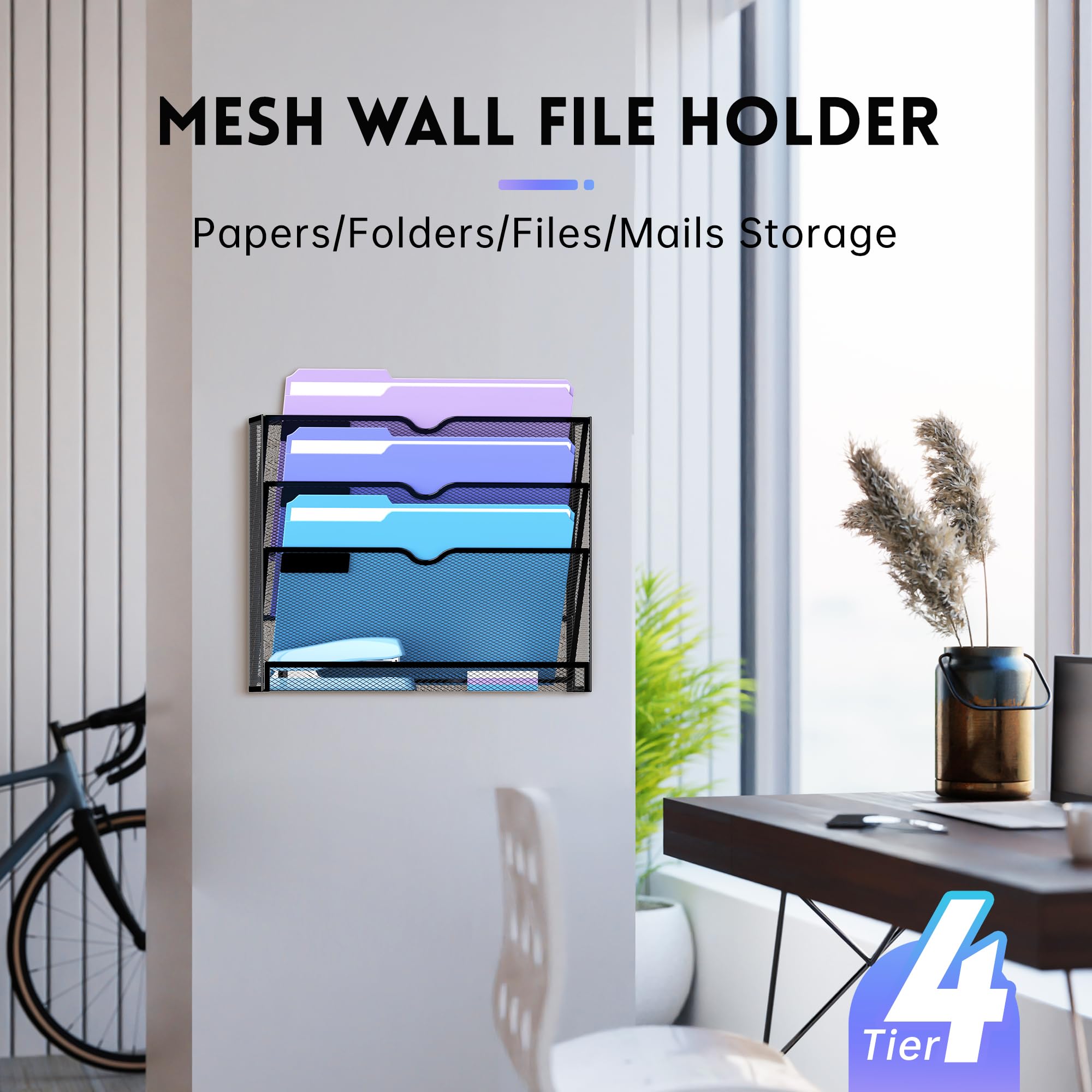 4 Tier Wall File Holder, Wall Mount Hanging File
