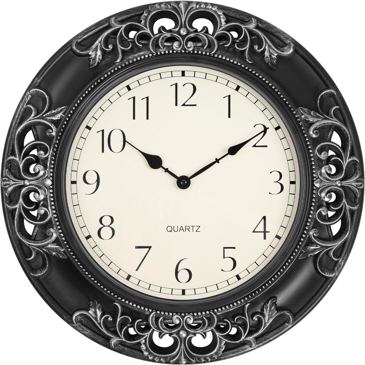 Wall Clocks for Living Room Decor, 18 in Large Vintage Wall Clock Battery Operated, Silent Rustic Antique Carved Frame Wall Clocks for Kitchen/Office/Bathroom/Bedroom, Black Silver
