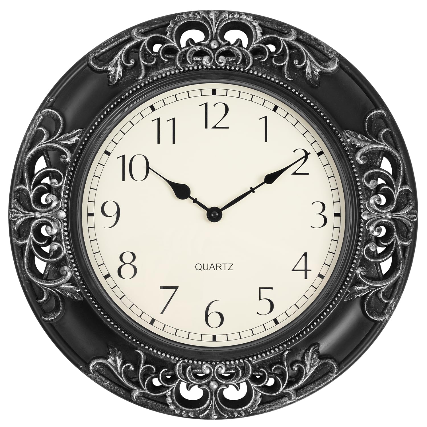 Mofine Wall Clocks for Living Room Decor, 18 in Large Vintage Wall Clock Battery Operated, Silent Rustic Antique Carved Frame Wall Clocks for Kitchen/Office/Bathroom/Bedroom, Black Silver