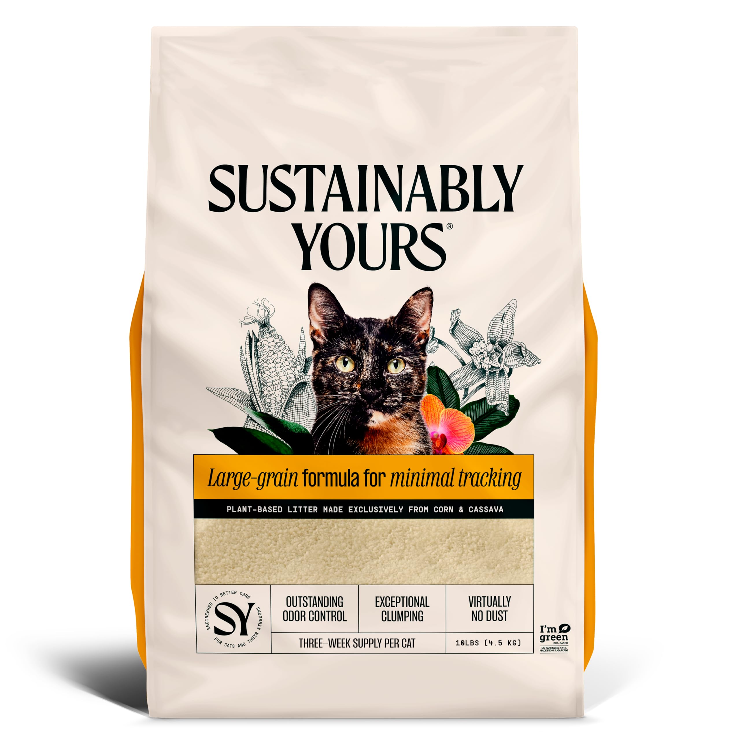 low tracking cat litter Sustainably Yours large grain plant based litter