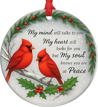 Cardinal Memorial Ornaments Ceramic Red Cardinal Gifts, Sympathy Gifts for Loss of Loved One, Bereavement & Remembrance Gifts, in Memory of Loved One Hanging Decor, Christmas Decorations