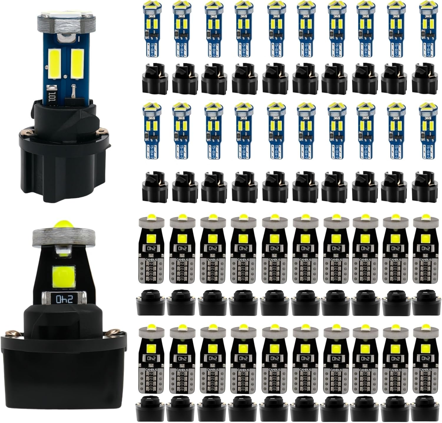 WLJH 40 Pack 194 168 T10 T5 LED Bulbs With Sockets, Non Polarity, Dimmable, For Dash Cluster Dome Map Door Trunk Parking License Plate Lights,300 LM Interior & Exterior Replacement, Bright White