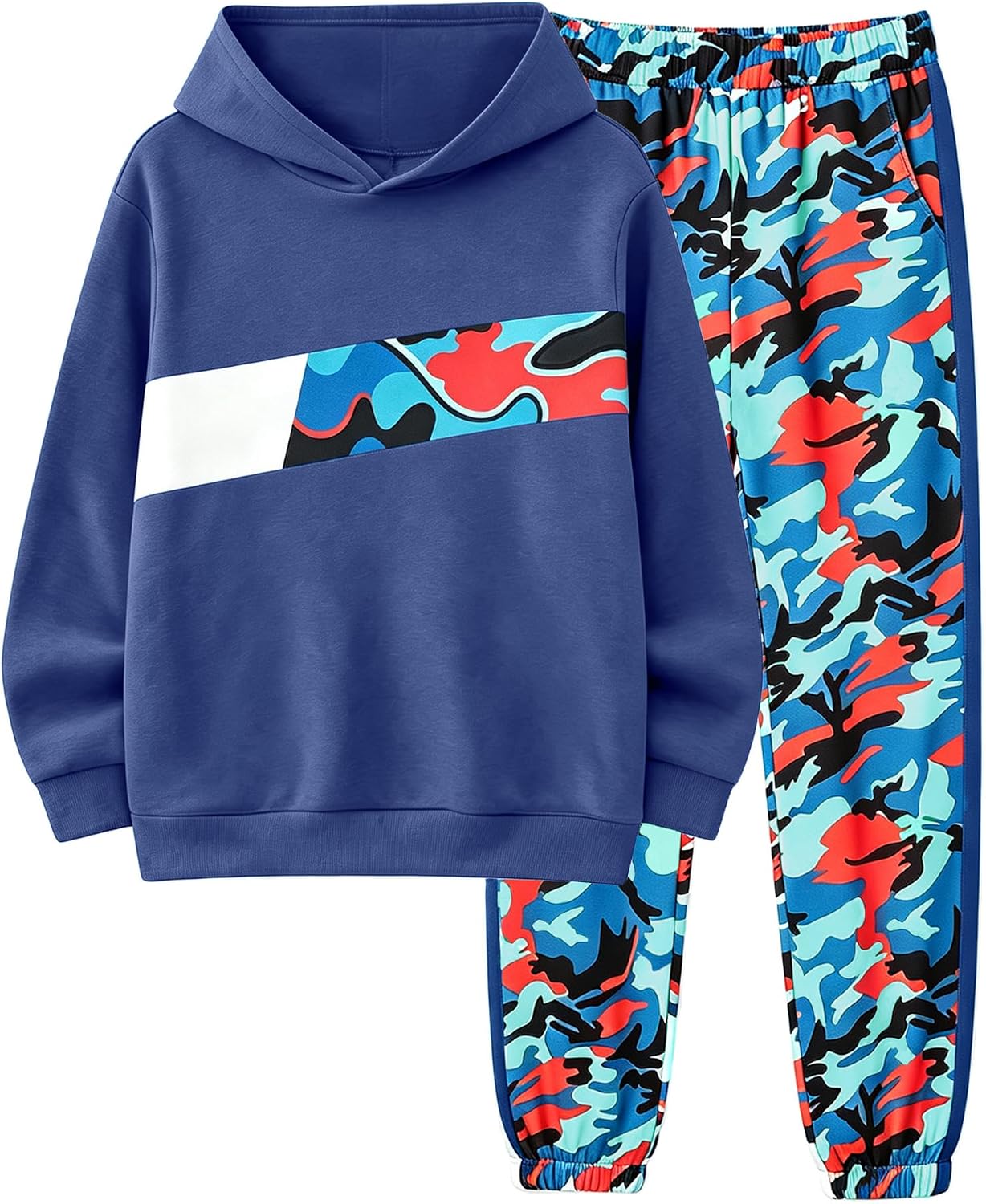 Boys Clothes Boy Outfits 2-Piece Long Sleeve Hoodie and Camouflage Pants Boys Fall Winter Clothes for 6-16 Years