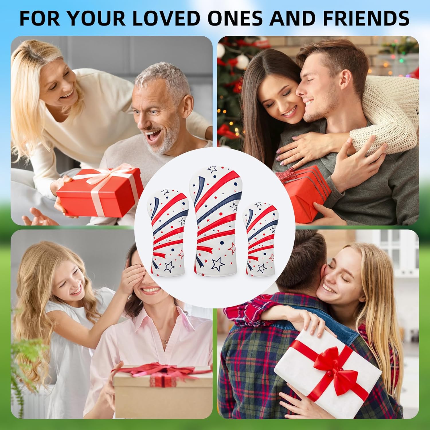 Golf Club Covers for Driver Fairway Woods & Hybrid, Leather Headcovers with Plush Lining, Long Neck Design Protection