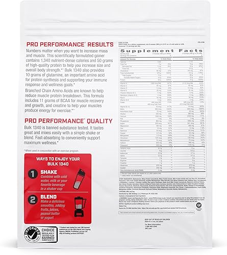 Miniatura 3 de GNC Pro Performance Bulk 1340 Mass Gainer - Proteína en polvo, 1.76 oz, sin gluten, suero de leche, creatina, BCAA, probada por terceros,