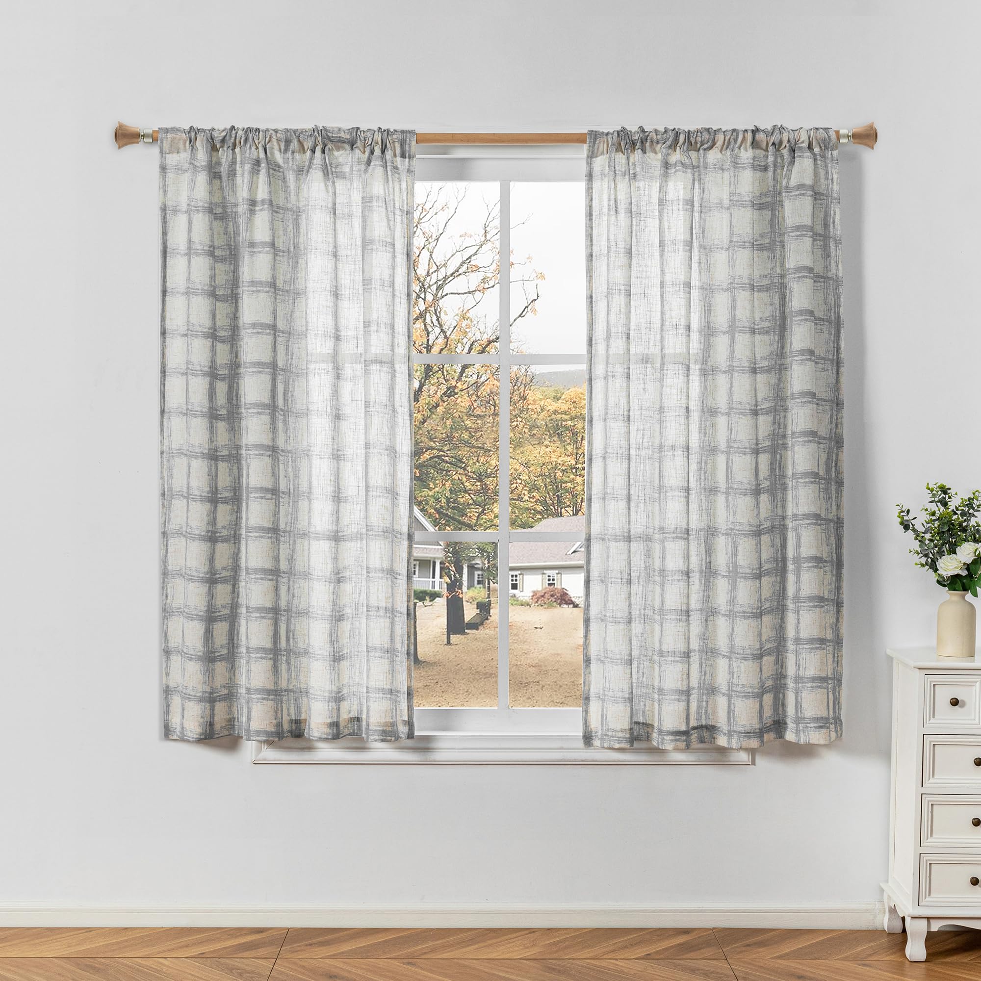 MYSKY HOME Linen Semi Sheer Curtains 63 Inch Length for Living Room, Farmhouse Style Window Curtains Light Filtering Privacy Protect Decorative Texture Soft Touch, 50"x63", 2 Panels