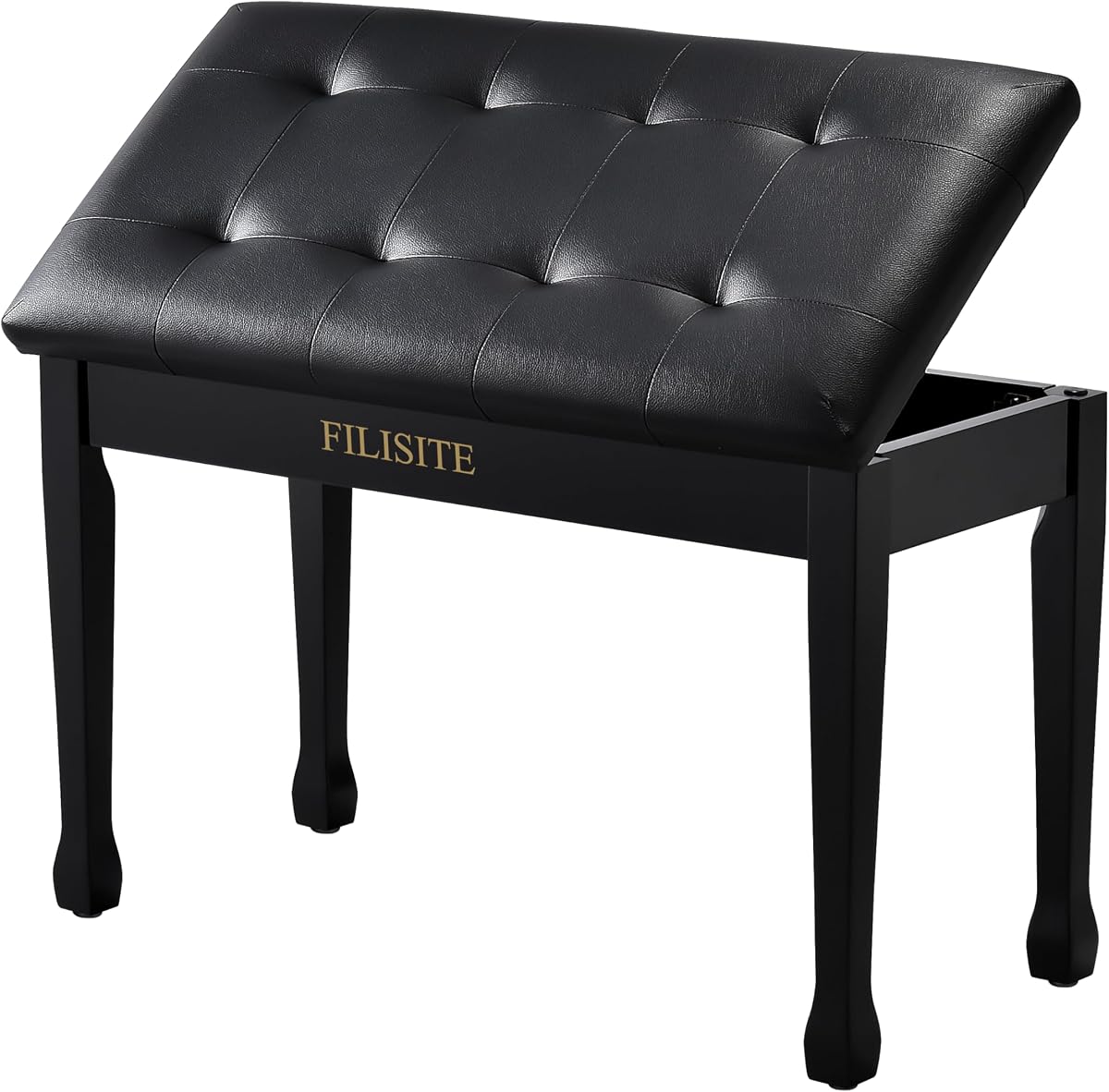 Duet Piano Bench with Storage, Wooden Piano Stool with Waterproof Padded Cushion, Bench Seat for Vanity, Living Room, Bedroom (Black)