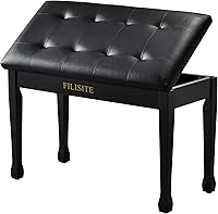 Filisite Duet Piano Bench with Storage - Waterproof Padded Wooden Stool for Duets, Vanity, Bedroom (Black, 330lb Capacity)
