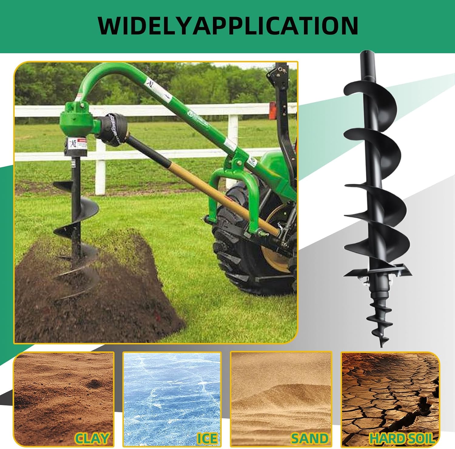 Heavy-Duty 9" Diameter x 48" Length Reinforced 3-Point Tractor Auger/Drill for 2" Round Drive Post Hole Digger