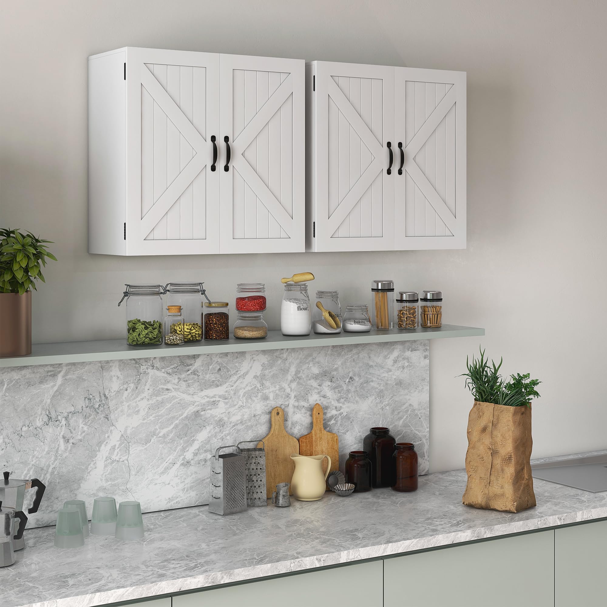 kleankin Armadietto Pensile da Bagno in Legno, Mobile Bagno a Parete Salvaspazio Stile Country con Ripiano Regolabile, 60x30x60cm, Bianco