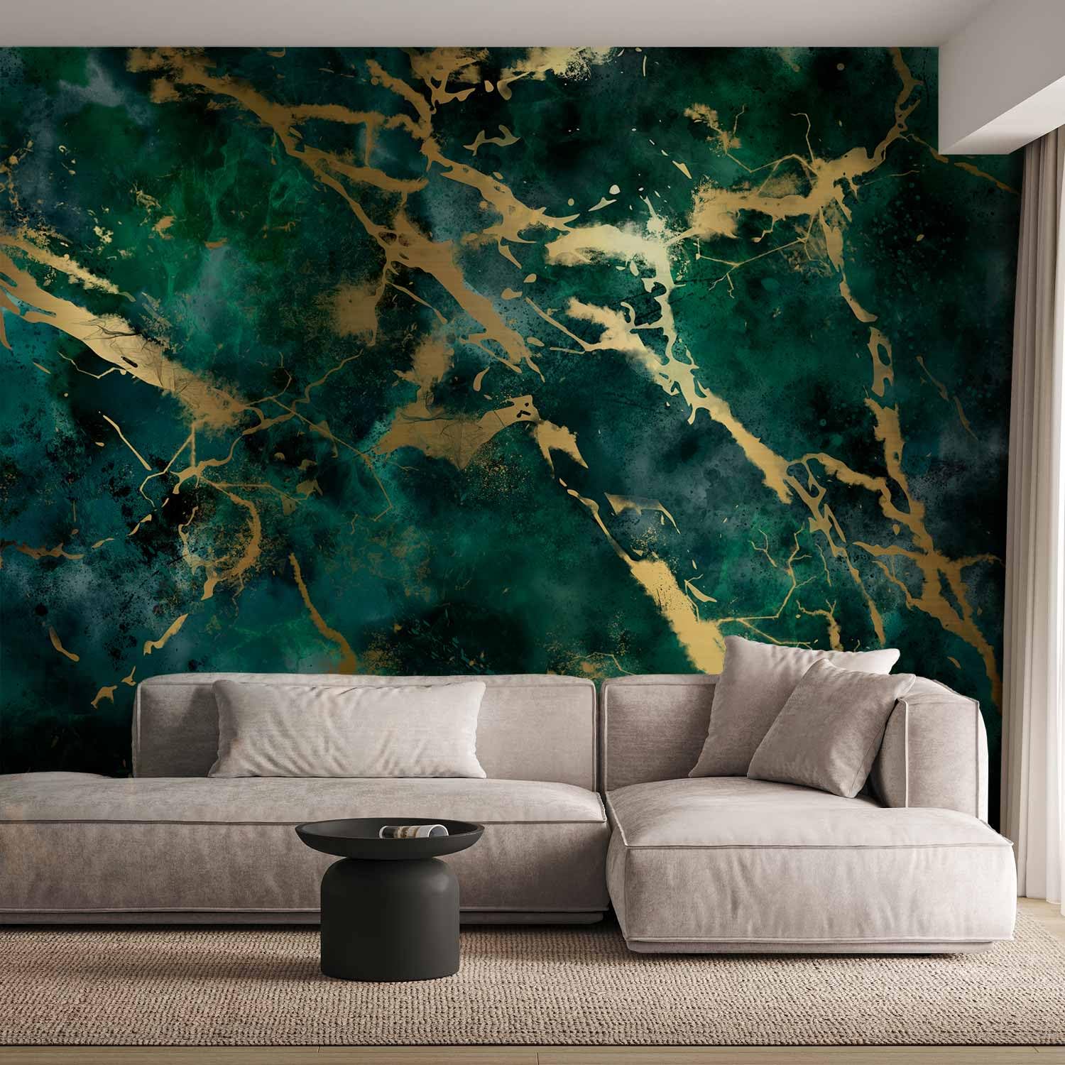 murando Fotomurales autoadhesivo Muro de piedra 441x315 cm Papel Pintado | Decoración de Pared Murales Pegatina decorativos adhesivos 3d Fotográfico mármol Abstracto 3D verde