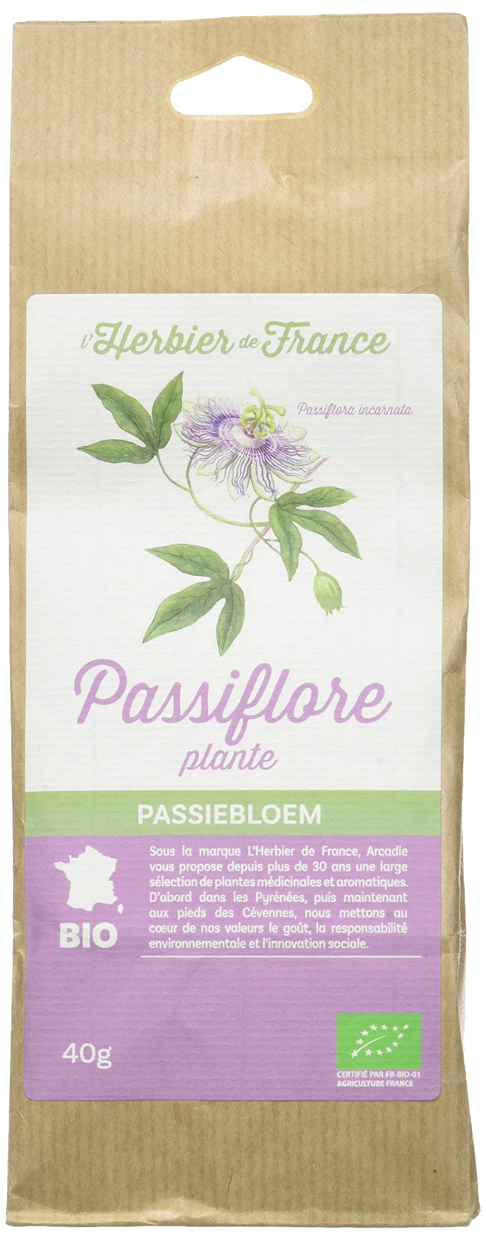 L'herbier de FrancePassiflore Plante Bio Sachet Kraft 40 G, 1 unité