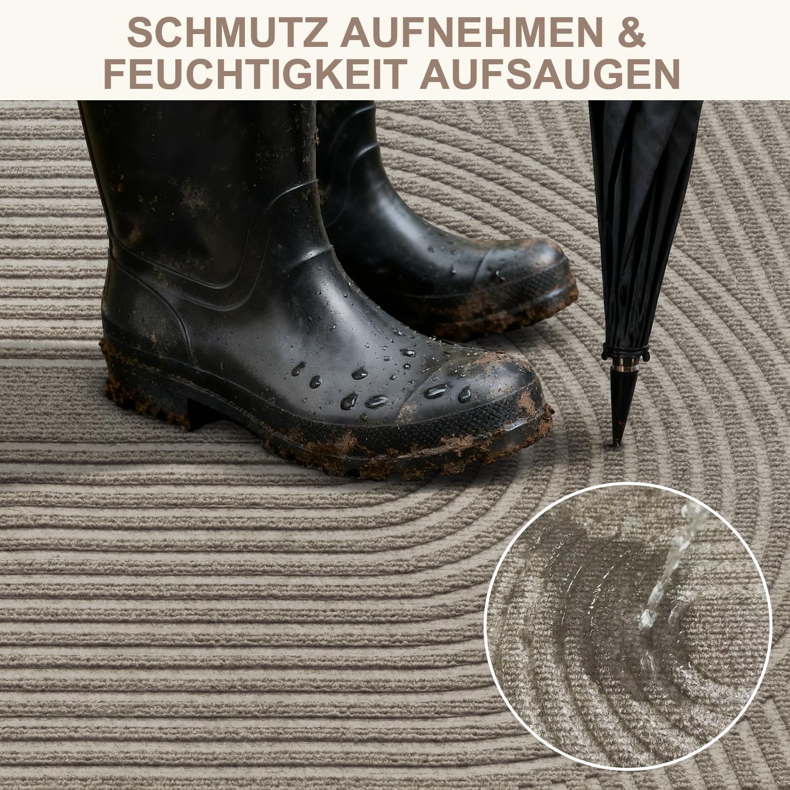 Fußmatte Innen Außen 50x80cm, rutschfeste Schmutzfangmatte mit Saugkraft, Fussmatte Waschbar Langlebig für Haustür, Flur, Balkon, Küche - Beige