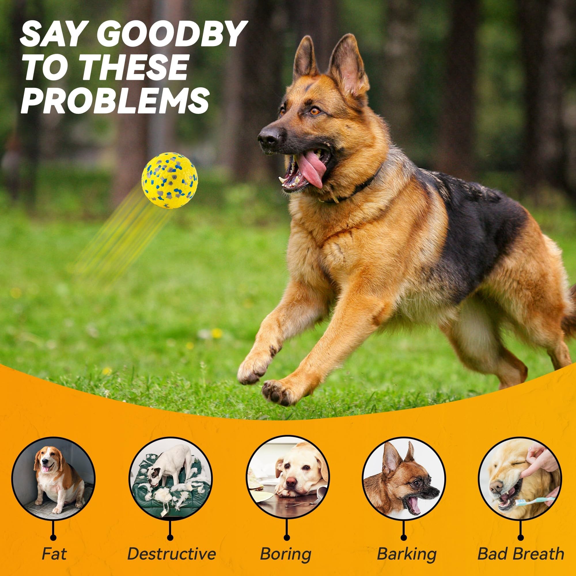 Lot de 4 balles pour chiens de petite, moyenne et grande taille | Balle de tennis rebondissante pour mâcheurs agressifs, jouet aquatique durable pour toutes les étapes de la vie, labrador