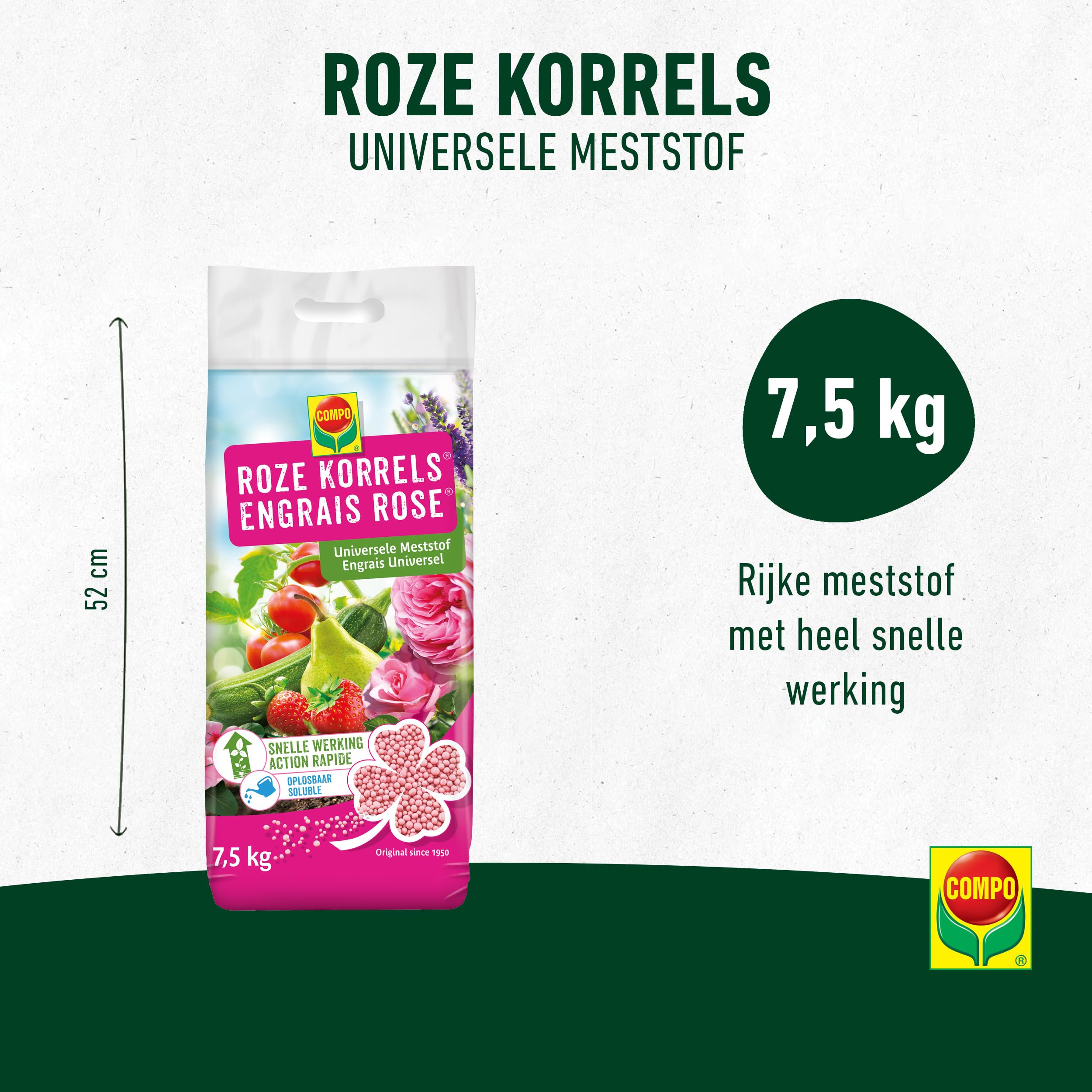 COMPO Rosa Granulat Universaldünger Schnellwirkend löslich für Blumen, Pflanzen, Gemüse und Früchte, 7,5 kg