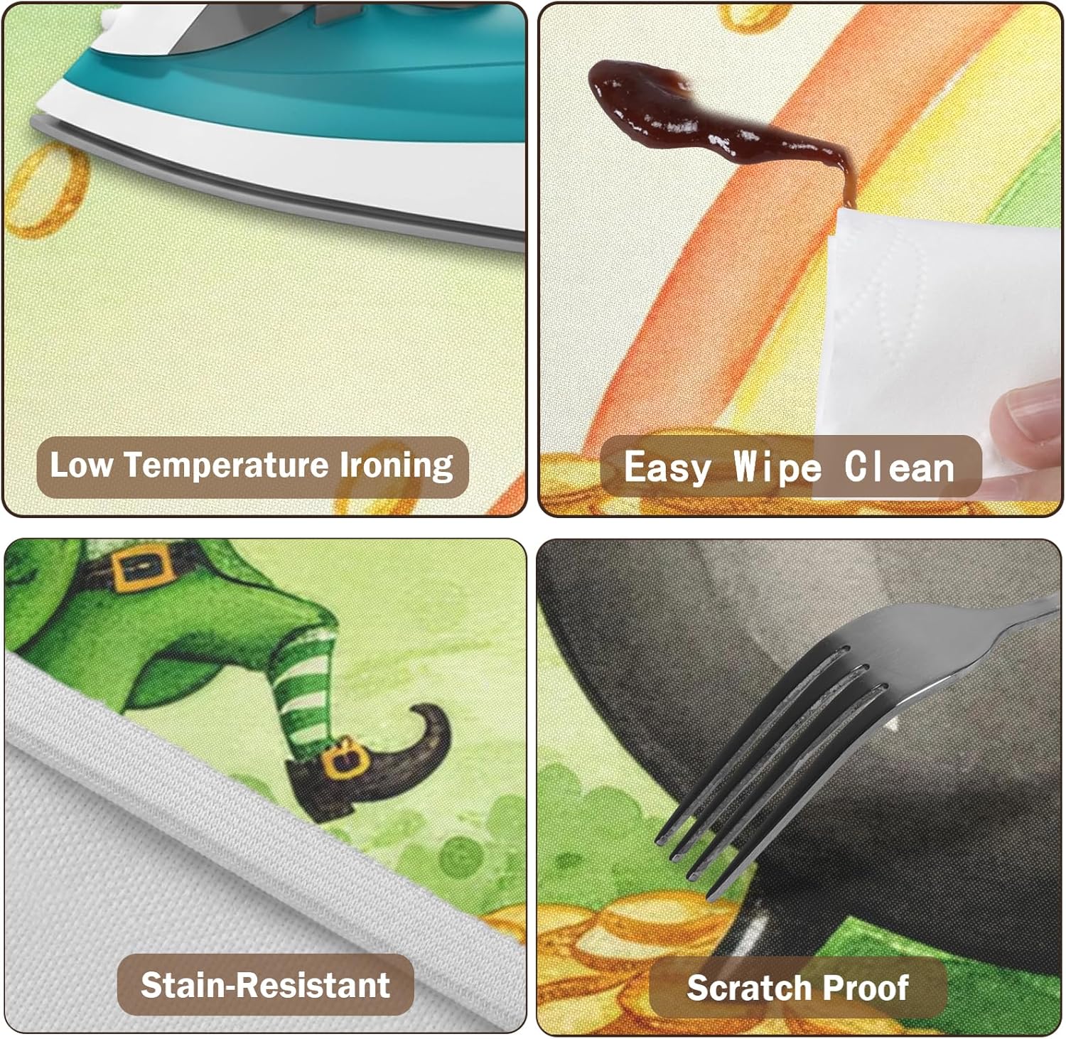 St Patricks Day Round Fitted Tablecloth with Elastic Green Irish Shamrock Circle Table Cover for 40-44" Tables Waterproof Washable Spring Clover Rainbow Coins Table Cloth for Picnic Dining Party Decor - Image 5