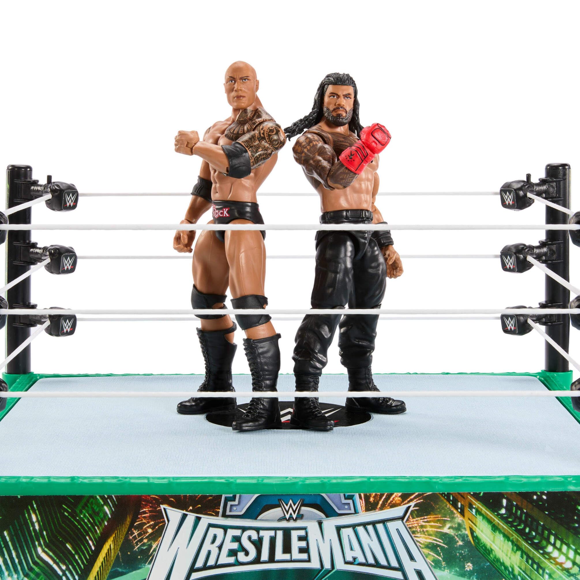 Mattel WWE Bloodline Rules Conjunto de Juego con Ring y 2 Figuras de acción coleccionables de 15cm de Las superestrellas The Rock y Roman Reigns, JDB55