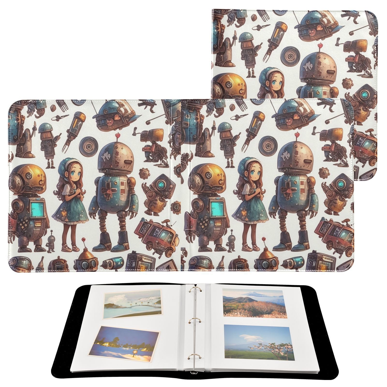 Kigai Robbot Photo Album Self Adhesive Scrapbook Album Leather Cover DIY Picture Scrap Book with 20 Adhesive Sheets, 11.8x24x0.8 inch