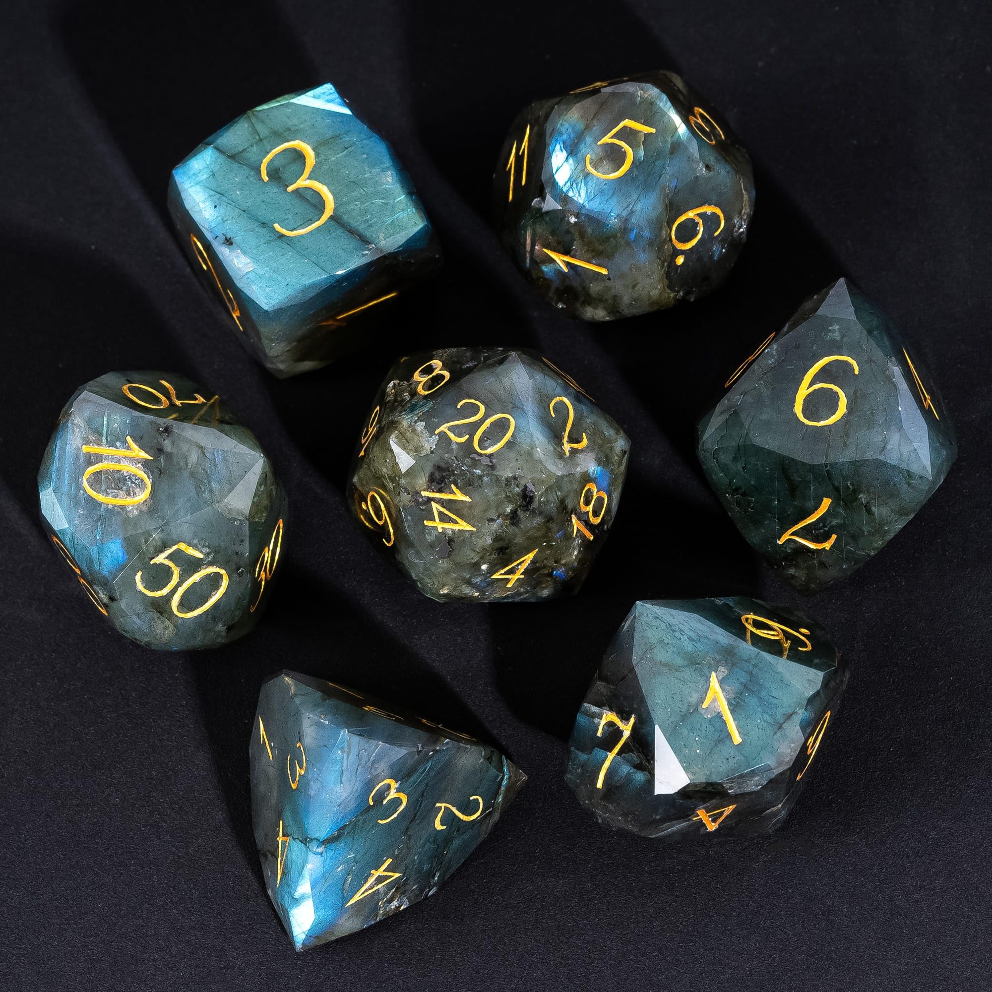 UDIXI 7PCS Stone DND Dice Set, MultiFaceted Diamond-Cut Gemstone Dice Set with Leather Gift Box for D&D Role Playing Games and Tabletop Games(Labradorite)
