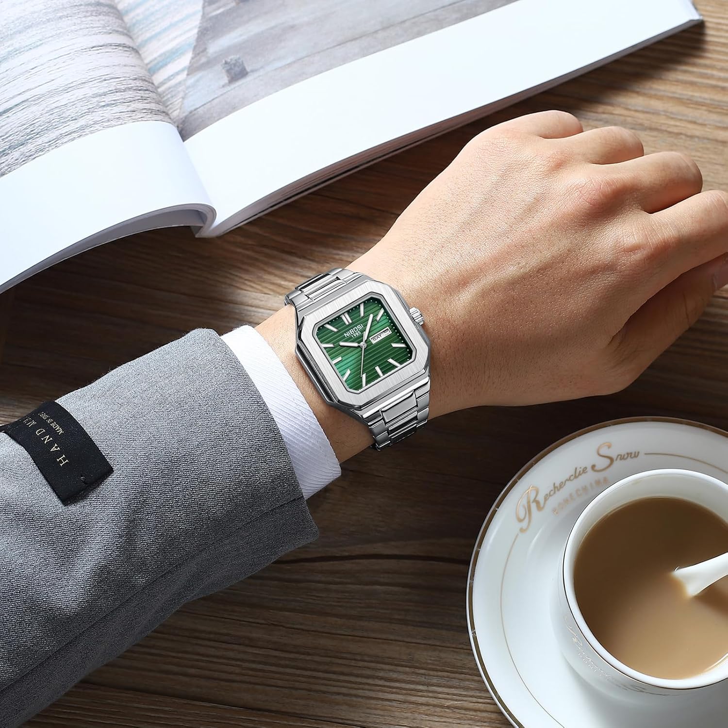 NIBOSI Men Watches Analog Quartz Stainless Steel Silver Watches for Men Waterproof Business Classic Watch with Day and Date Display Wrist Watch for Work and Casual Wear - Image 3