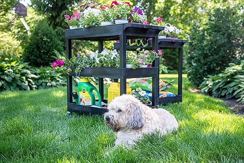 Miniatura 8 de Offex Carrito multiusos móvil de 32 x 18 pulgadas con 3 estantes y mango ergonómico, negro, ideal para almacén, garaje y más