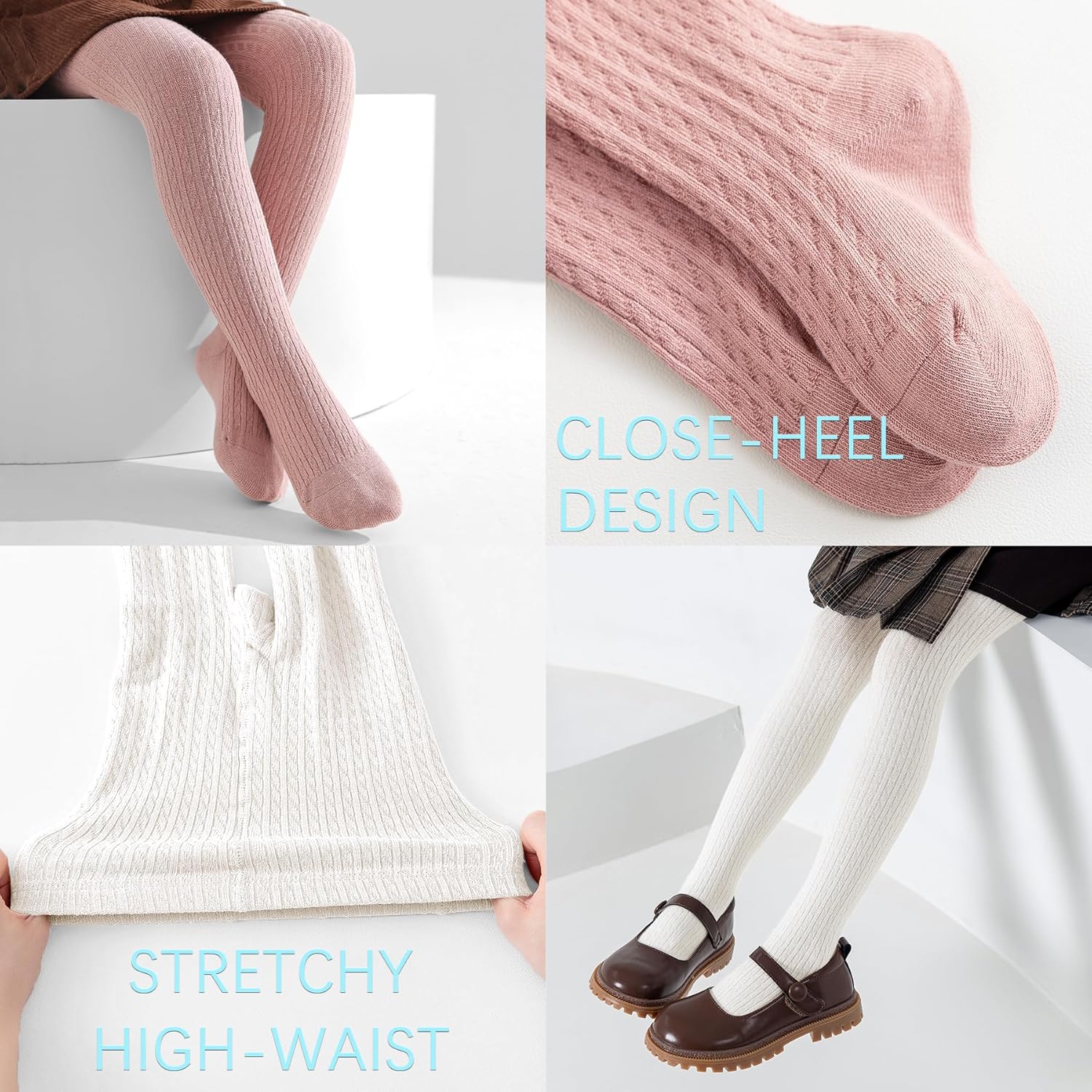 Girls Tights Seamless Toddler Stockings Tights Soft Cotton Cable Knit School Girls Leggings 4-12 Years - Image 5