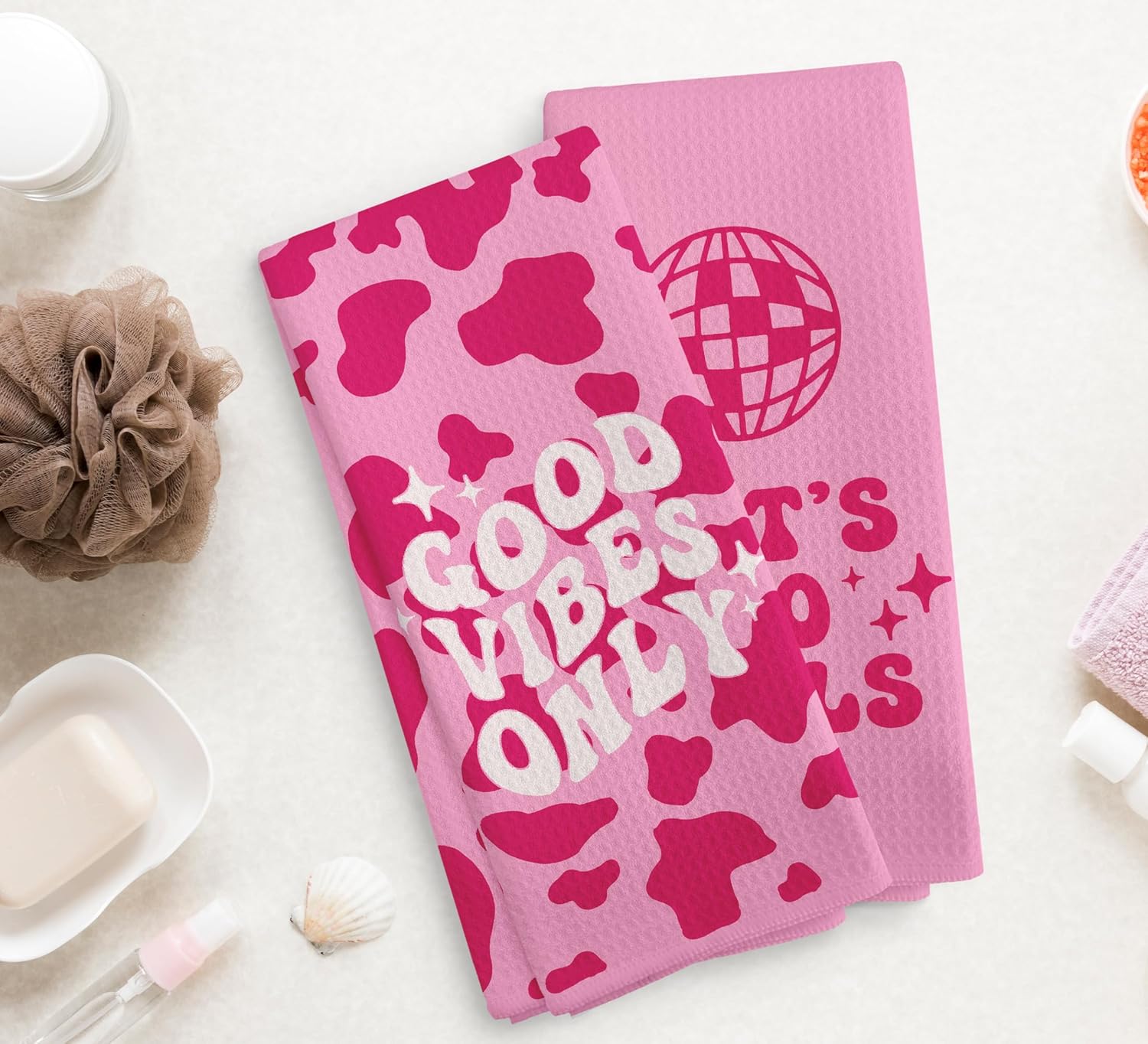 Let's Go Girls Hot Pink Preppy Disco Ball Bath Towels Sets of 2,Preppy Absorbent Drying Cloth Hand Towels Tea Towels for Bachelorette Party Dorm Girls Bathroom Decor,Teen Girls Gifts,16×24 inches - Image 2