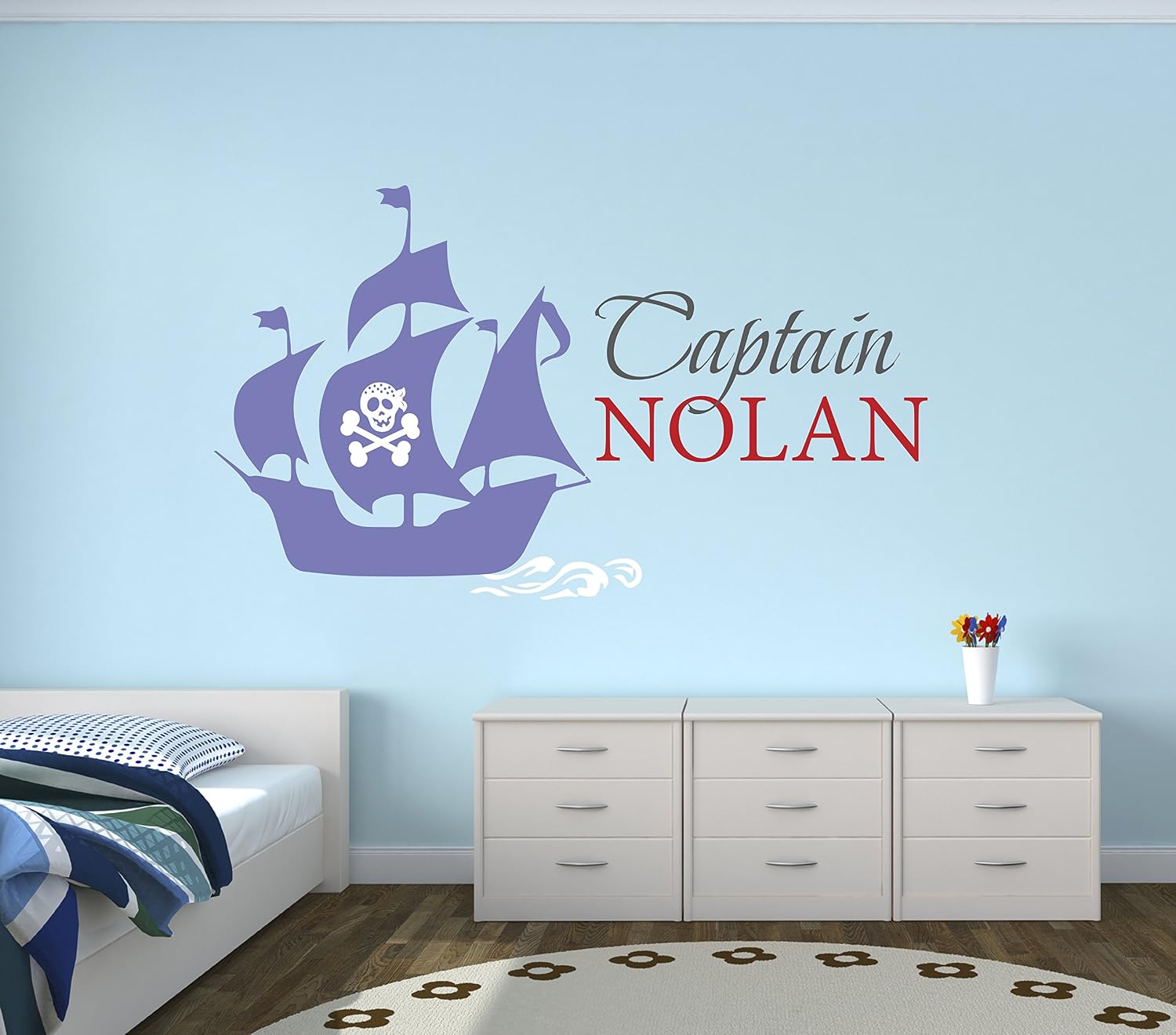 Custom Pirate Boat Name Wall Decal - Pirate Boy Room Decor - Nursery Wall Decals - Captain Pirate Vinyl Sticker for Boys