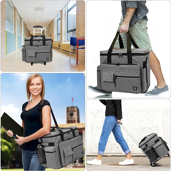 Rolling Teacher Bag Built-in Hard Support Board, Rolling Briefcase with Detachable Trolley, Rolling bag with Laptop compartment, Adjustable Shoulder Strap, and Ample Storage Space