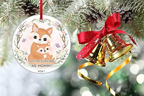 Miniatura 6 de Adornos de Navidad para mamá 2021 con diseño de zorros, mamá y bebé, adorno de Navidad con texto en inglés "My First Christmas As Momm", adorno
