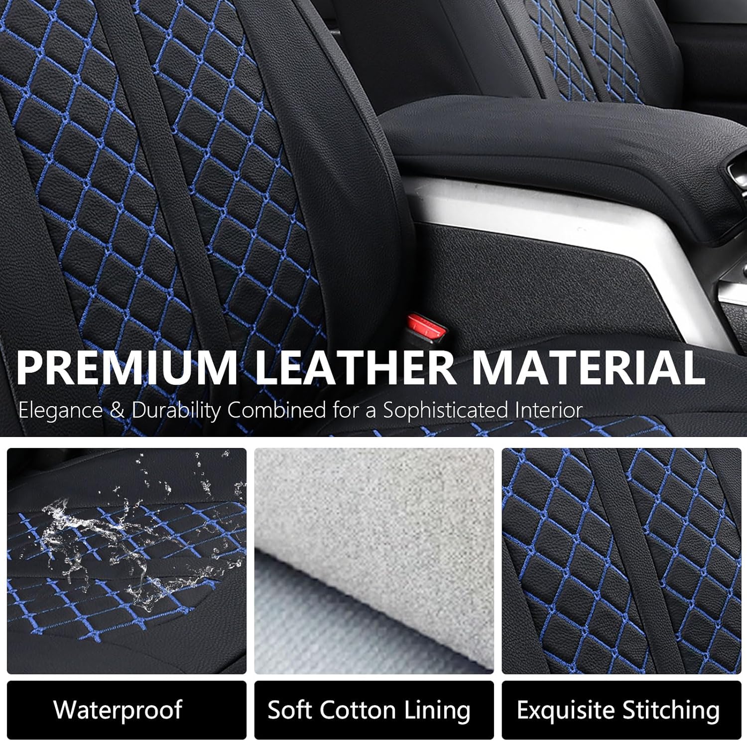 Truckiipa Seat Covers for Ford F150 Front Leather Truck Seat Cover Cushion Protector Custom Fit for 2015-2026 Ford F150 SuperCrew, 2017-2026 F250 F350 F450 Super Duty Crew Cab, Front Pair, Black&Blue