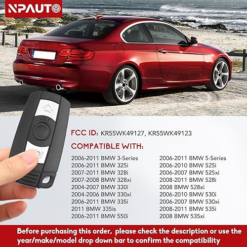 Miniatura 3 de NPAUTO Llavero de repuesto para BMW Serie 3 5 2006-2011 325i, 328i, 330i, 335i, 525i, 528i, 530i, 535i, 550i y más, control remoto de entrada sin