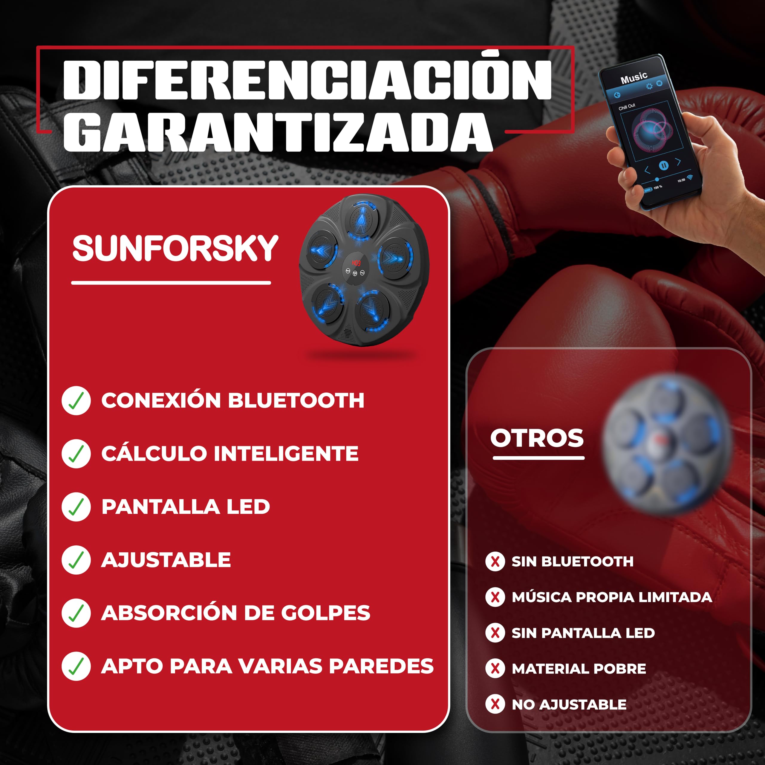 Maquina de Boxeo Musical, Boxing Machine, Maquina de Boxeo con Musica, Musical Boxin para Niños y Adultos, incluye guantes de boxeo