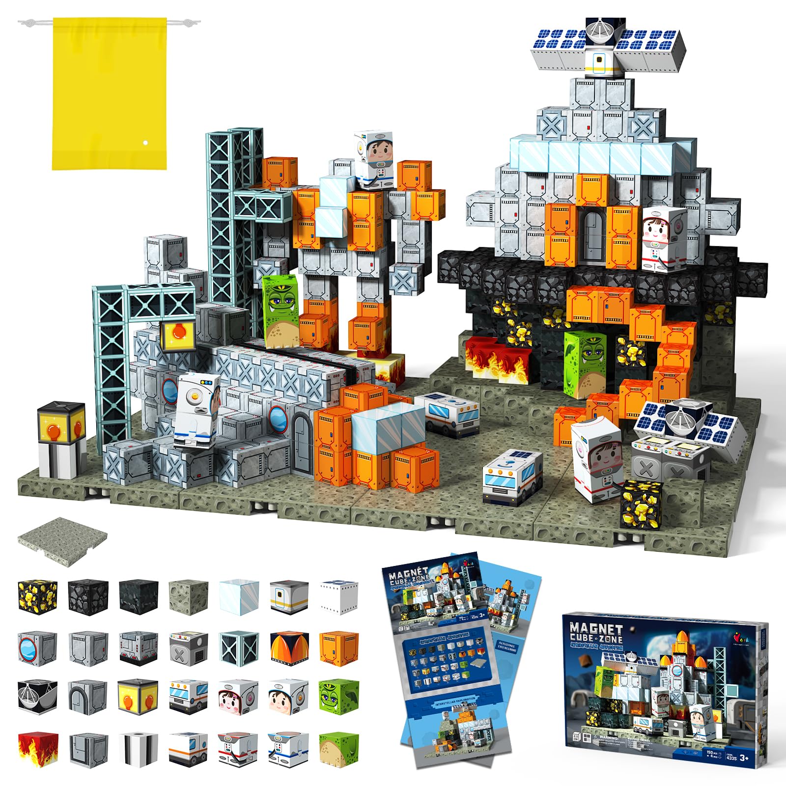 Bloques magnéticos espaciales de 150 piezas | Juguetes educativos STEM para niños mayores de 3 años, juego de construcción apilable creativo con cubos magnéticos de 0,8 pulgadas