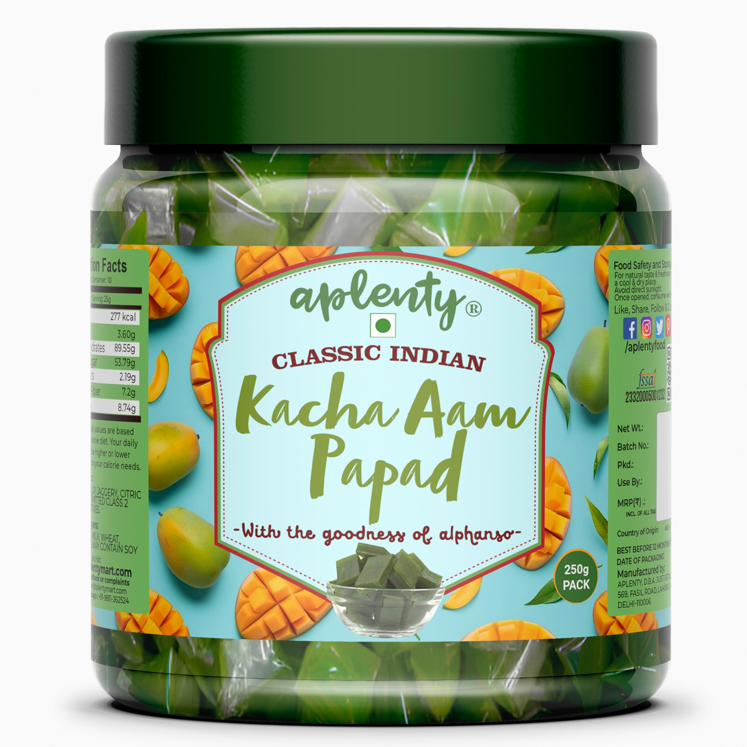 Aplenty - Original Green Kachha Keri - Aam Papad Candy Toffee - Alphonso Mango Cubes - Real Raw Mango Candy (400 g)