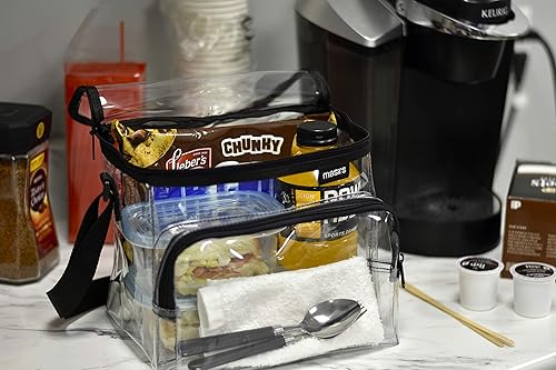 Miniatura 7 de Masirs Bolsa de almuerzo transparente, de plástico PVC duradero, bolsa de almuerzo transparente con correa de hombro ajustable para oficiales