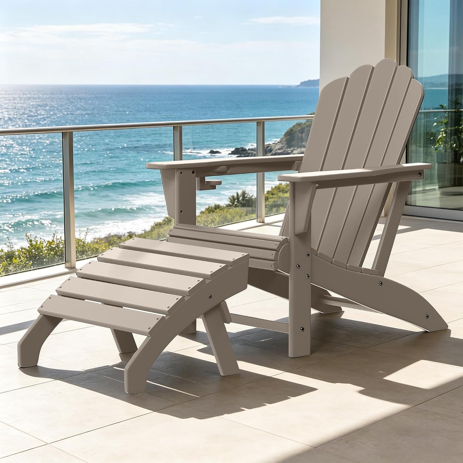 Costaelm Adirondack Chair Footrest, Patio Footstool, Ottoman Outdoor Foot Rest for Patio Waterproof, Adirondack Ottoman Patio Footstool, Weathered Wood