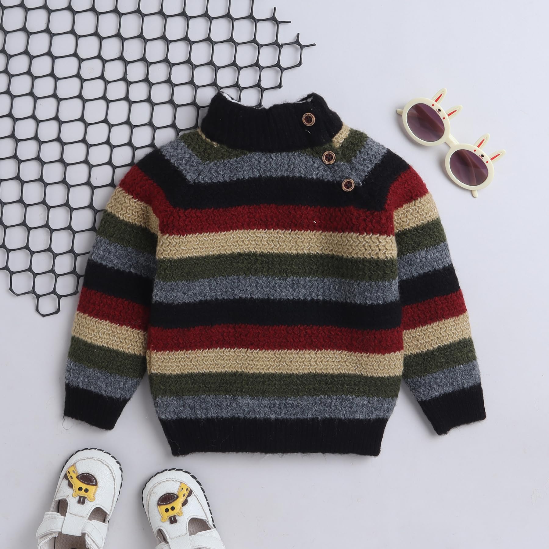 Yellow Apple Kids Woolen Warm Sweater Full Sleeve with Stylish for Boys(24202-BLK-18) Black 2