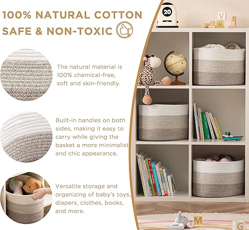 Miniatura 10 de UBBCARE Cestas de almacenamiento de cuerda de algodón, juego de 3 cubos de almacenamiento organizadores decorativos para guardería, ropa de bebé,
