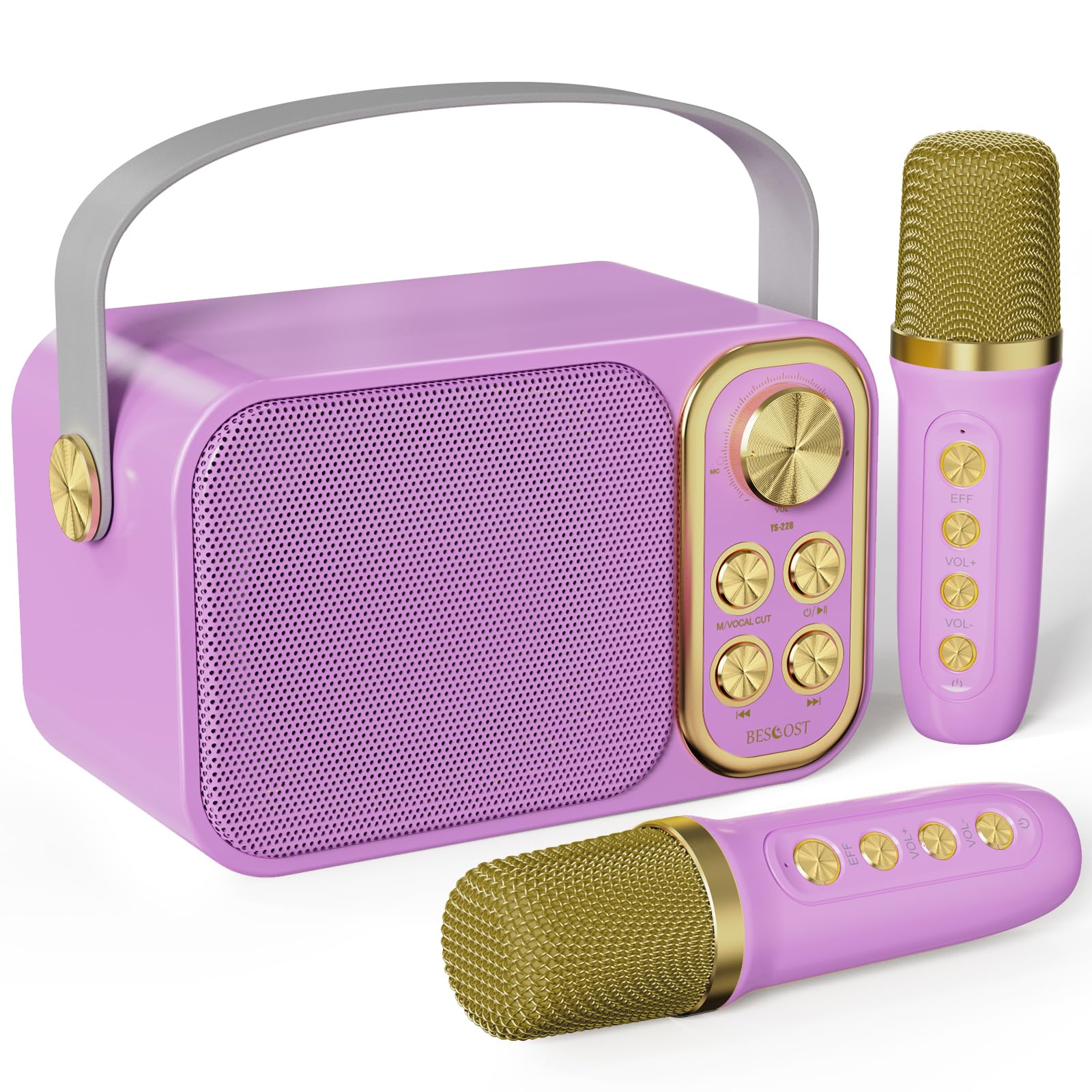 Macchina Karaoke BESCOST Per Bambini - Con 2 Microfoni Senza Fili, Luce LED E 7 Effetti Vocali - Foto 4