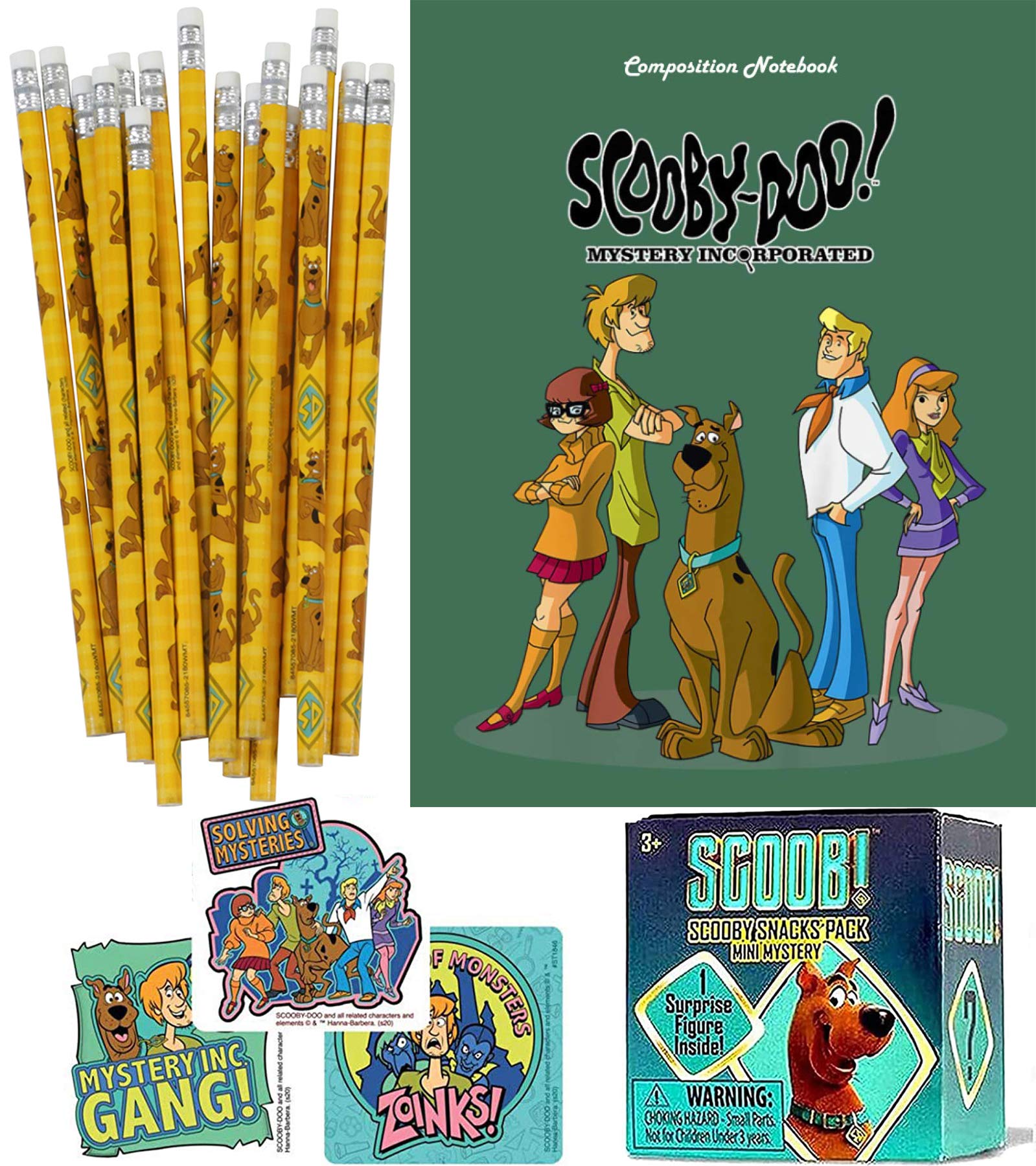 scooby-doo! Write On Scoob! Groovy Figure Mini Pack Toy Bundled with Character Pencil + Snack Blind Box Exclusive + Mystery Notebook & Zoinks! Stickers Plush! Hanger 4 Items