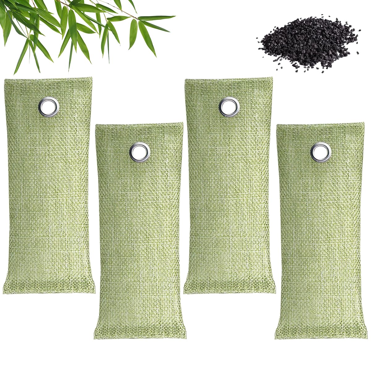 Paquete de 4 Bolsas Purificadoras de Aire de Carbón de Bambú, 75g Bolsa de Polvo de Carbón Activado, Bolsas de Carbón Activado, Desodorantes de Carbón de Bambú para Zapatos, para Coche, Cocina,Nevera