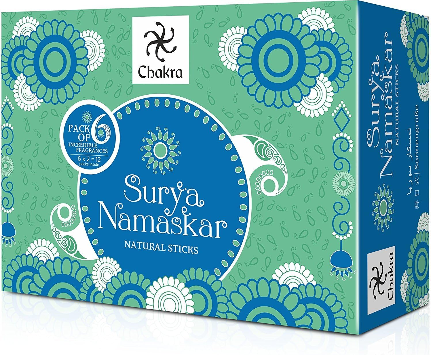 Chakra Surya Namaskar Long Lasting Incense Sticks- 6 Fragrance - Made from Natural Essential Oils & Herbal Ingredients- Inspired by Yoga Aasanas- Effective for Meditation and Yoga-pack of 12
