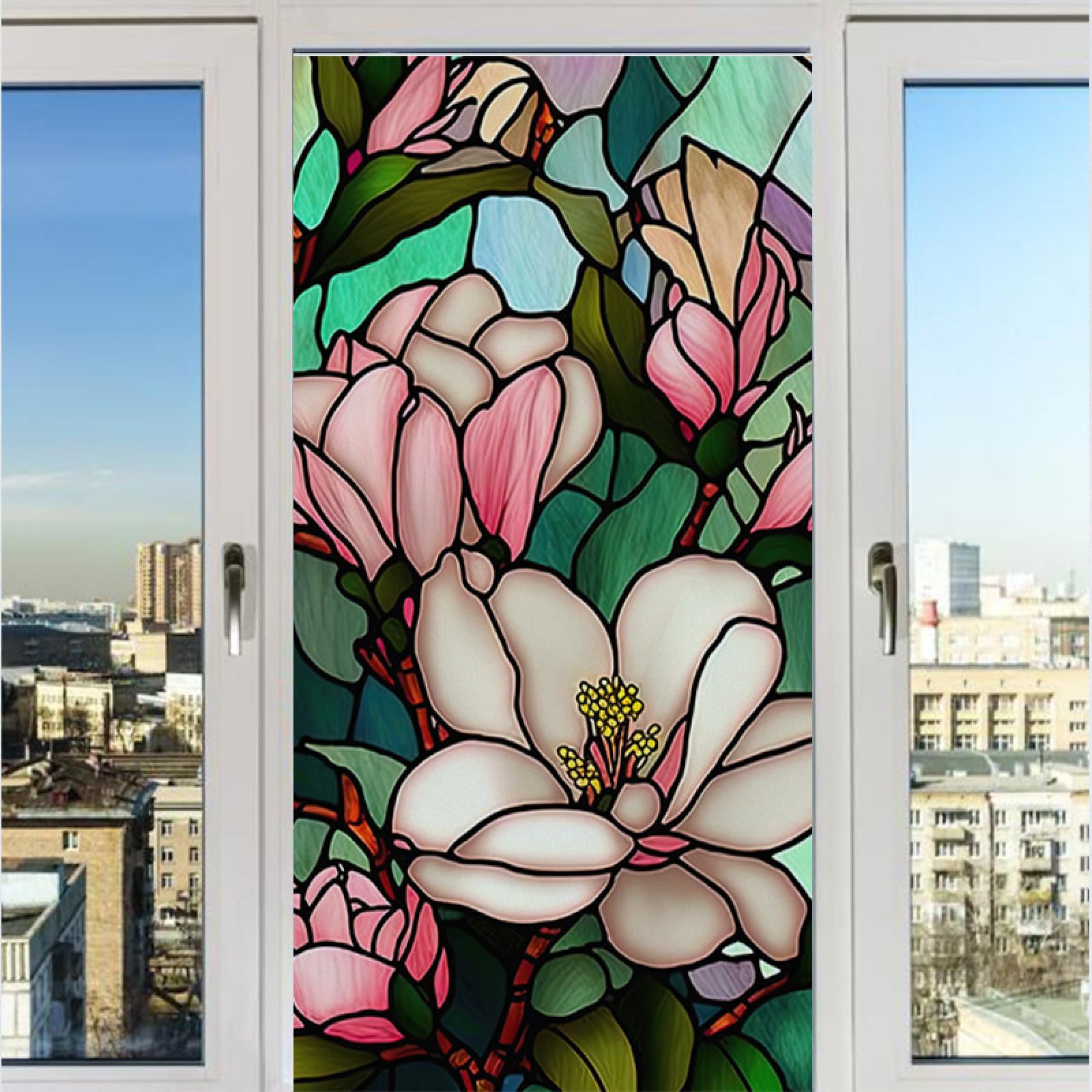 Film occultant fenêtre fleur rose clair statique et durable pour préserver l'intimité