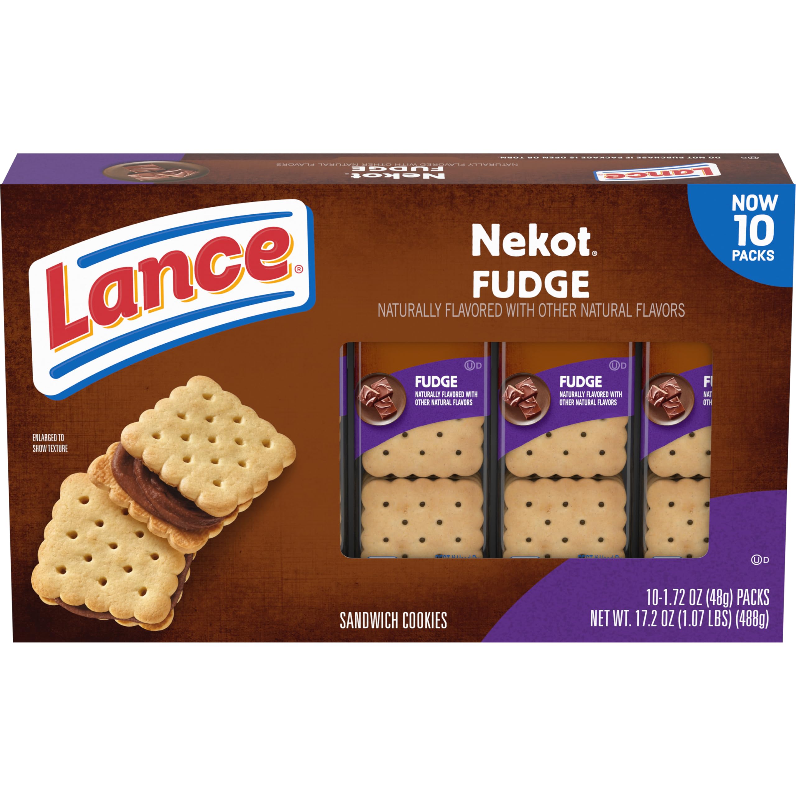 Lance Nekot Fudge Flavored Sandwich Cookies Snack Packs, 10 Count 1.72 Oz Nekot Fudge Flavored 1.72 Ounce (Pack of 10)
