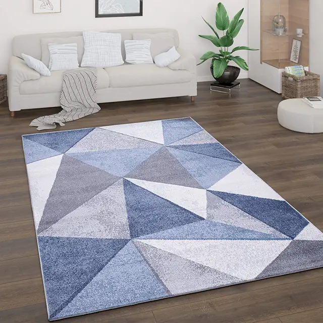 Tapis Bleu Vintage Moderne 160x220 cm - Motif Diamant Géométrique