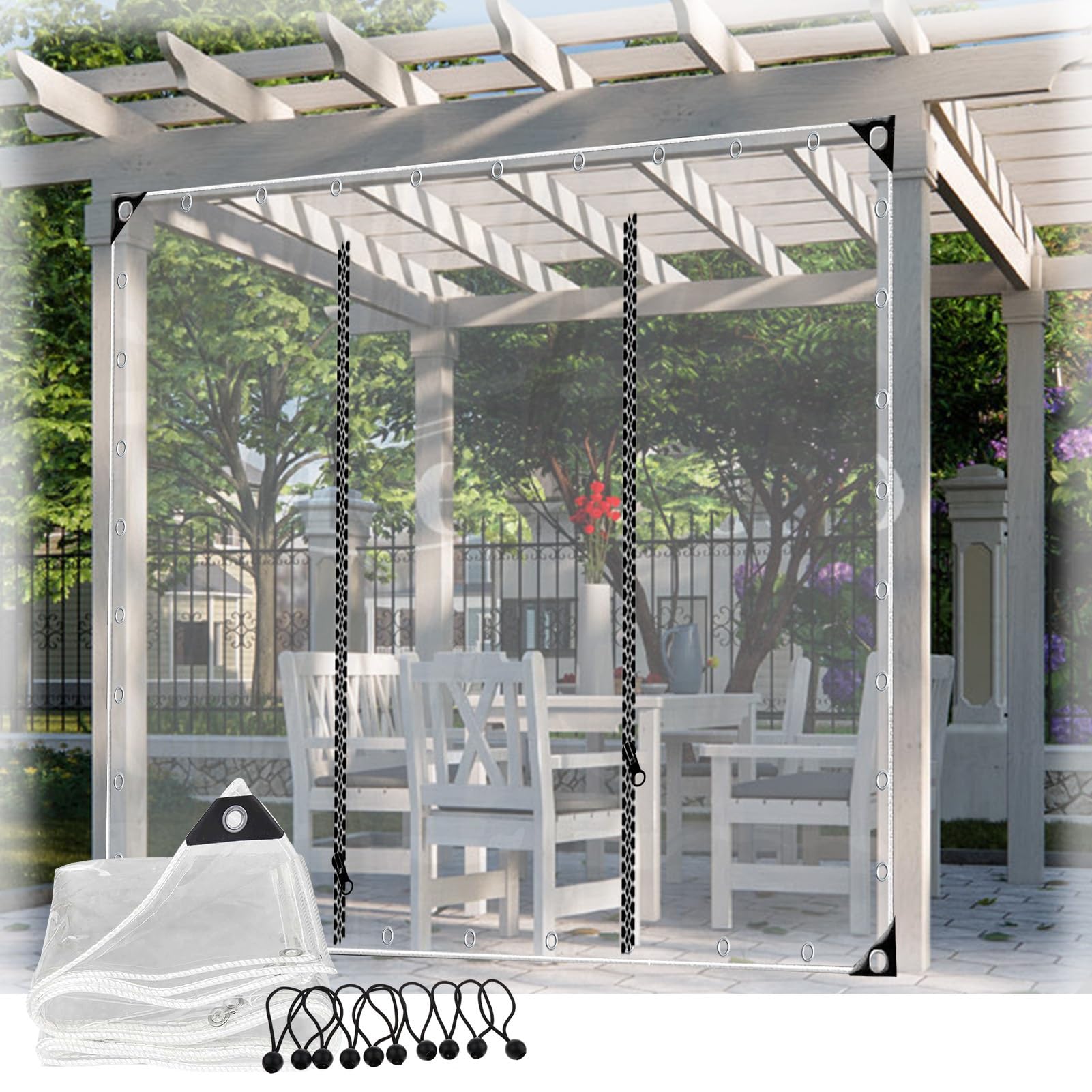 Ghply Clear Tarps Side Panels With Zipper, Outdoor Curtains Pvc Waterproof Tarpaulin 14'' Thickened Plastic Covers For Pergola Porch Patio(16'X13'(5X4m))