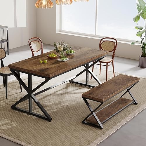 Miniatura 9 de IBF Mesa de Computadora Industrial, Escritorios de Oficina Ejecutivos de Madera y Metal Rústicos, Mesa de Escritorio Grande, Larga y Simple para