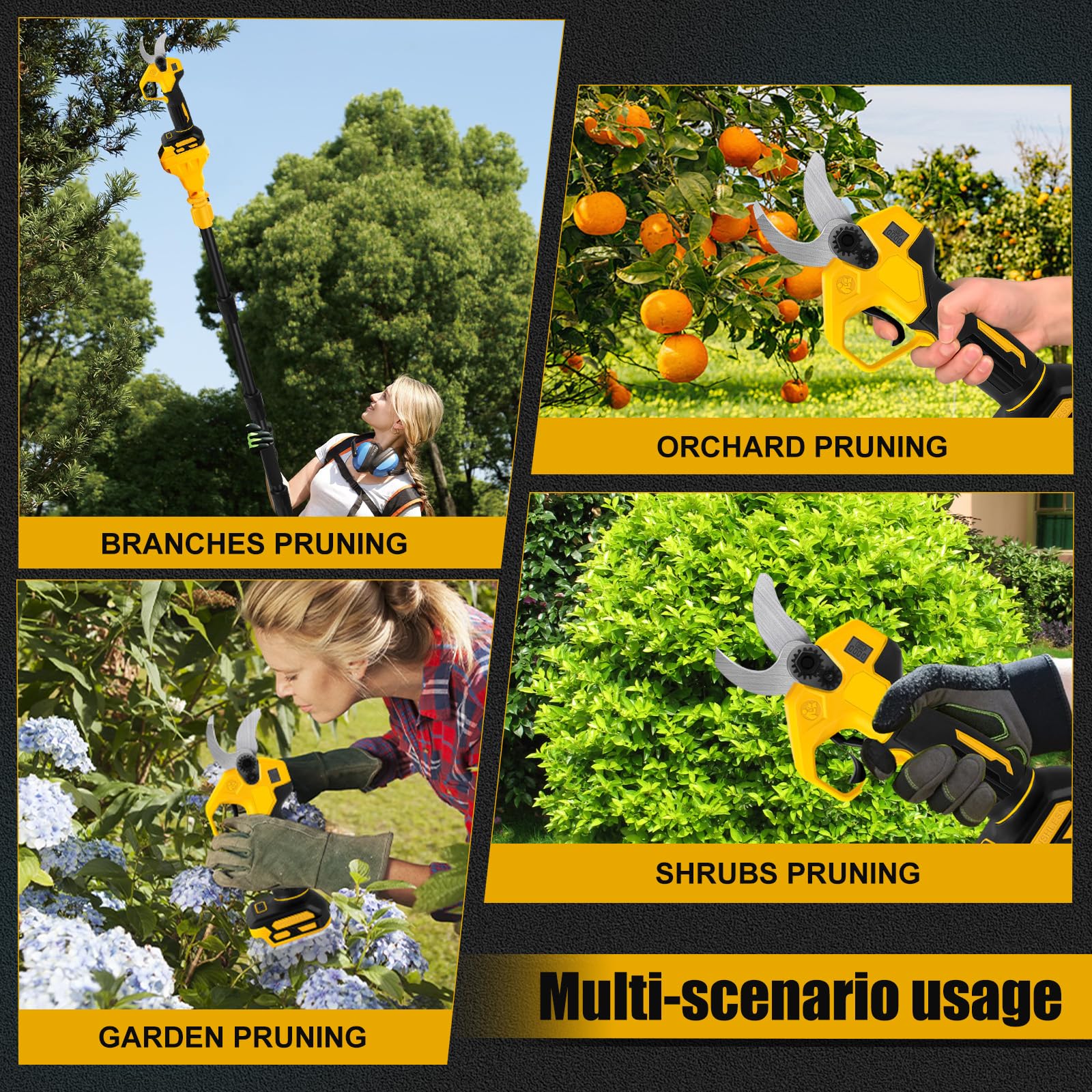 Tijeras de podar con batería compatibles con Dewalt 20 V, tijeras de podar eléctricas 2 en 1 con barra de extensión de 2 m, diámetro de corte máximo de 30 mm, pantalla LCD, tijeras de podar