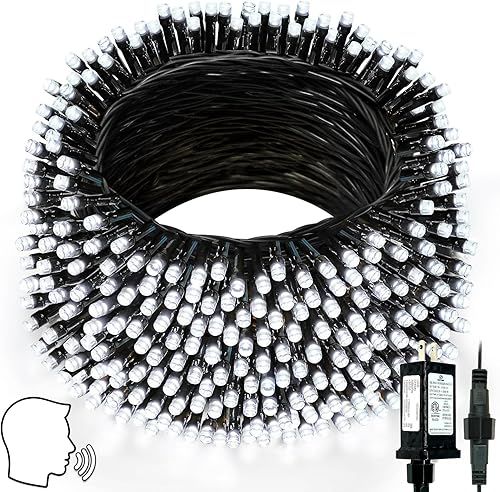 Miniatura 12 de Luces de Navidad Inteligentes Controladas por Voz para Exteriores, 75.8 pies, 200 Luces LED de Cadena Extensibles con 7 Comandos de Voz, 12 Modos y